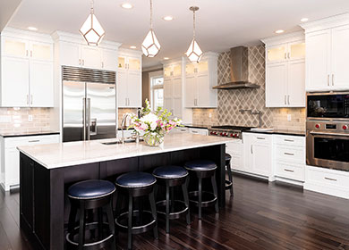 RH Yoder Dillon Barstools shown in a kitchen designed by Elite Kitchens in Middlebury, IN