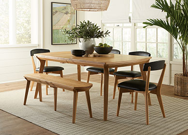 RH Yoder Keelan Chairs with Vinson Table and Expanda Bench Dining Room Furniture Set
