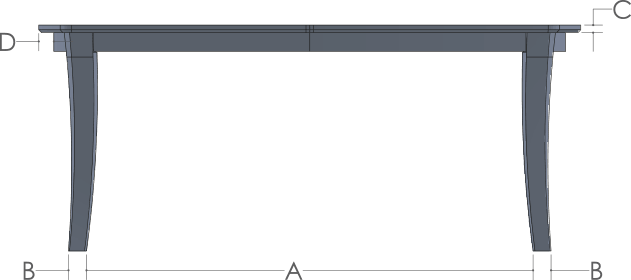 RH Yoder Crescent Table Side View Dimensions